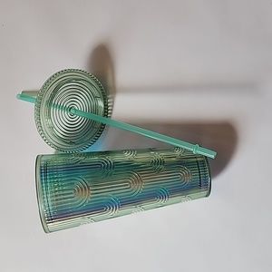 ⚡️1 LEFT⚡️Iridescent Green Mermaid BPA free Tumbler 24oz with Straw